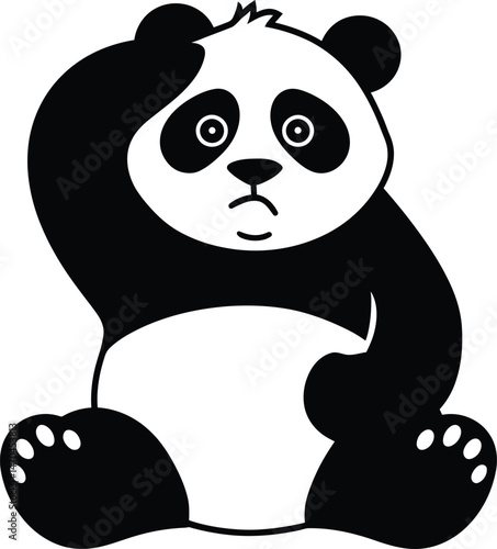 Concerned Panda Bear Drawing, Thoughtful Panda Cartoon Illustration