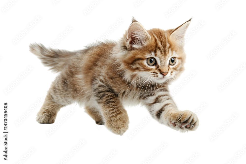 Fototapeta premium Playful tabby kitten running swiftly across a surface.