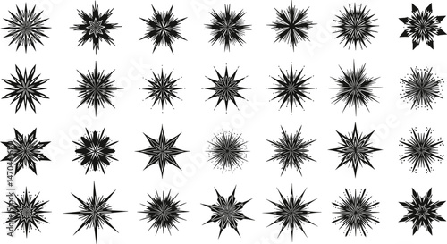 Collection of different vector sparkling stars icon, decorative twinkle and bursts forms, abstract shining flash symbols, glowing light effect, y2k style basic