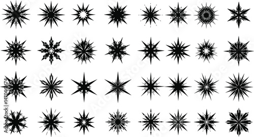 Collection of different vector sparkling stars icon, decorative twinkle and bursts forms, abstract shining flash symbols, glowing light effect, y2k style basic