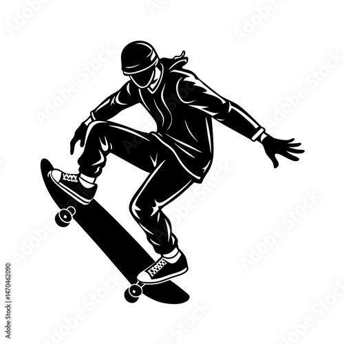 a stylish silhouette of a skateboarder mid trick vector art