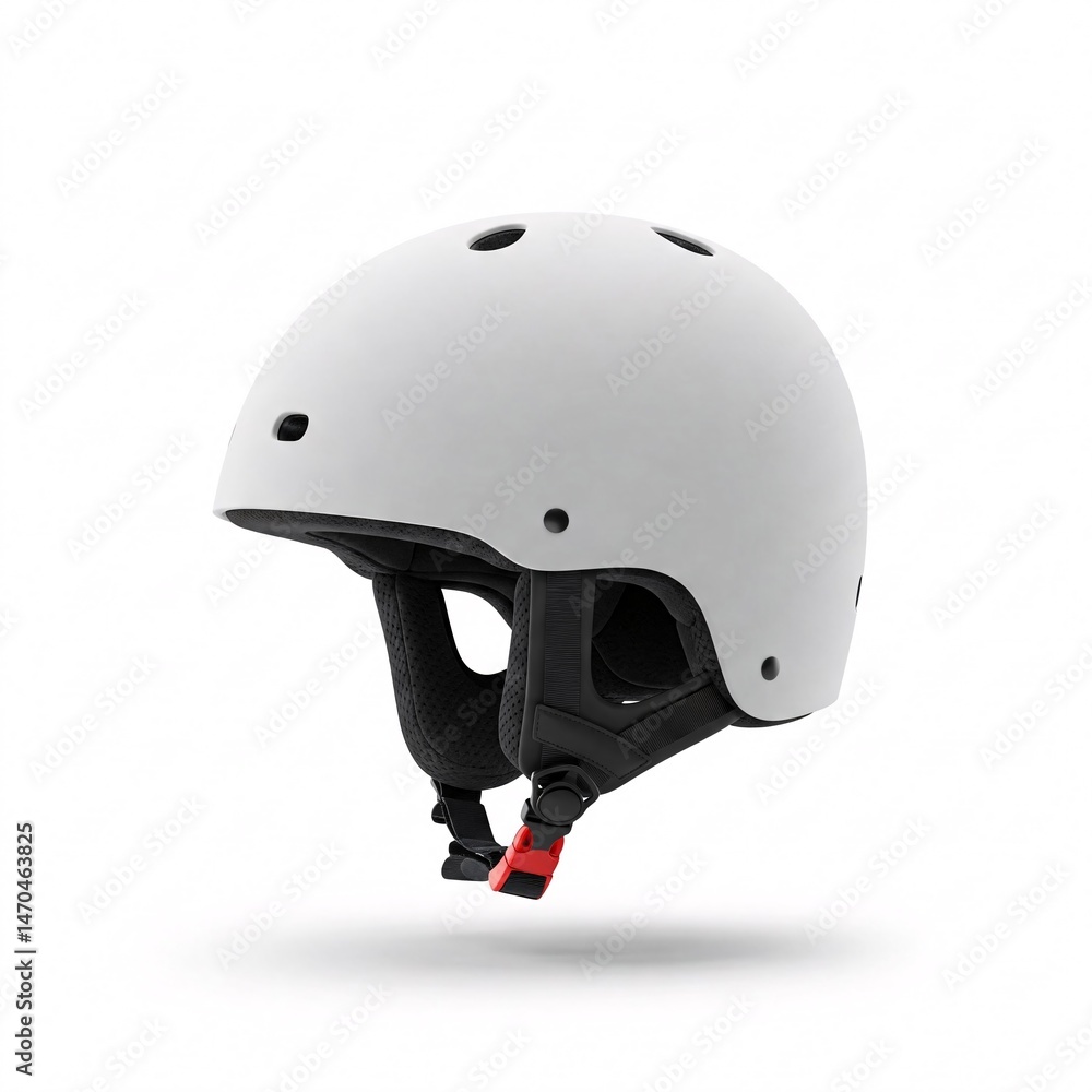 Fototapeta premium White matte extreme sports helmet with ventilation holes falling, isolated on white