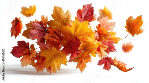 Autumn leaves falling down isolated on white background