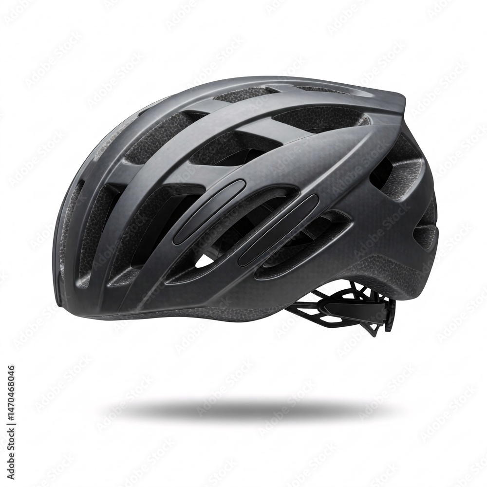 Dark grey bicycle helmet with ventilation holes, isolated on white background. Dark grey bicycle helmet with ventilation holes, isolated on white background.