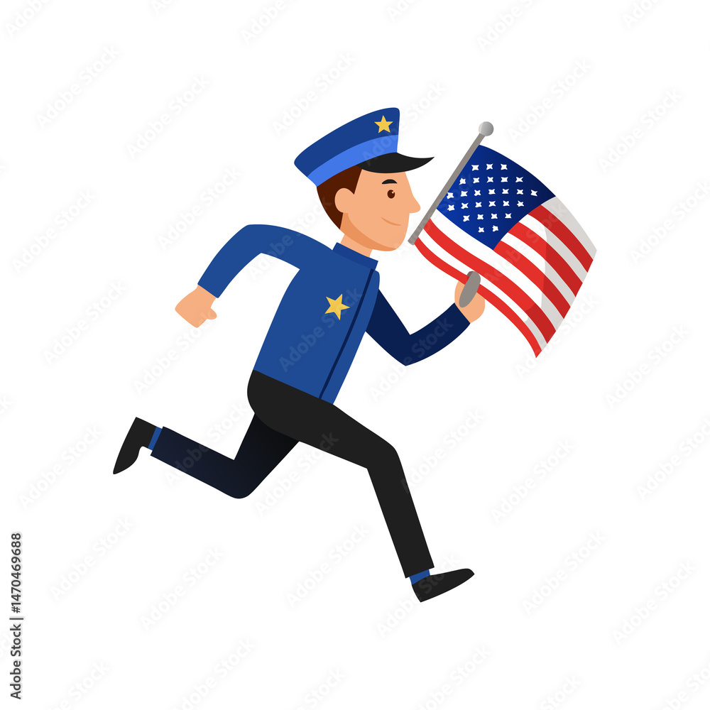 Police Running With American Flag Police Running With American Flag