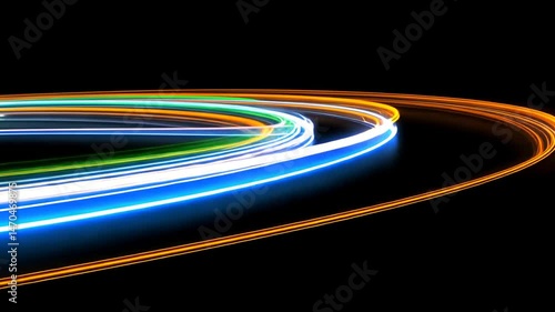 Abstract Colorful Light Trails on Black Background for Motion Graphics Projects