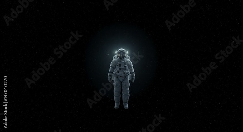 Astronaut in space illuminating against dark background  