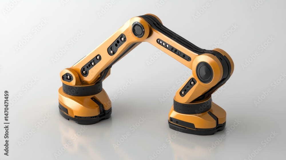 Orange robotic arm in a setting. Orange robotic arm in a setting.
