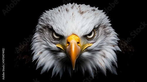 Close up detailed portrait of an eagle looking directly at camera