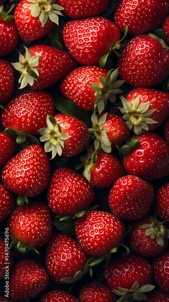 Freshly harvested strawberries piled together on a dark background ready for consumption or recipe preparation Freshly harvested strawberries piled together on a dark background ready for consumption or recipe preparation