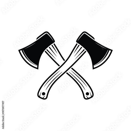 Crossed Axes Silhouette: A striking graphic of two crossed axes, each with a robust head and wooden handle, representing strength, skill, and the essence of woodcraft.