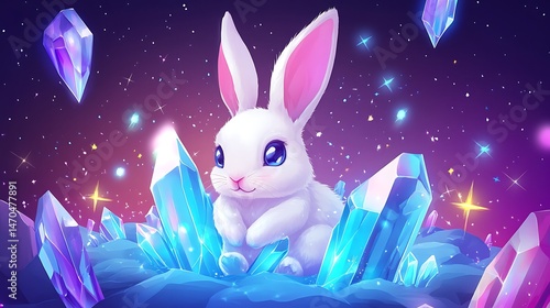Wallpaper Mural Cartoon rabbit surrounded by glowing crystals and stars Torontodigital.ca