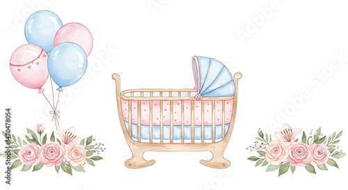 Cute Baby Crib Illustration – Newborn Nursery Design Art
