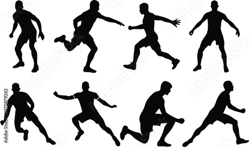 Collection of Eight Silhouettes of Male Athletes in Dynamic Poses
