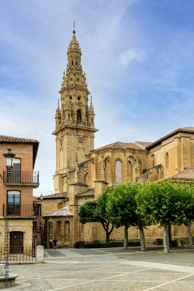 Fototapeta premium Ornate streetlamp standing in front of santo domingo de la calzada cathedral