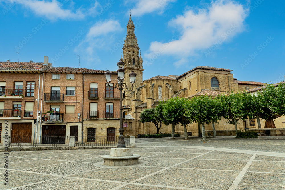 Fototapeta premium Ornate streetlamp standing in front of santo domingo de la calzada cathedral