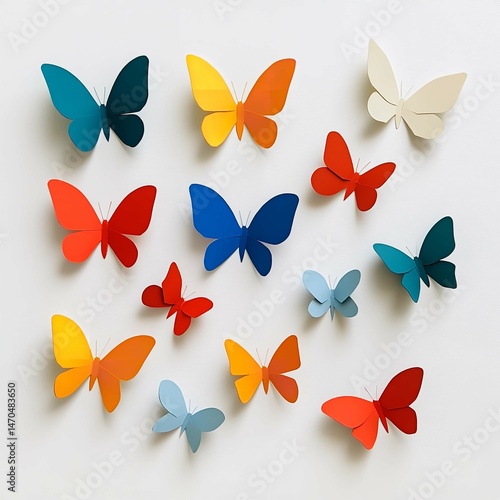 Colorful Paper Butterflies Illustration.