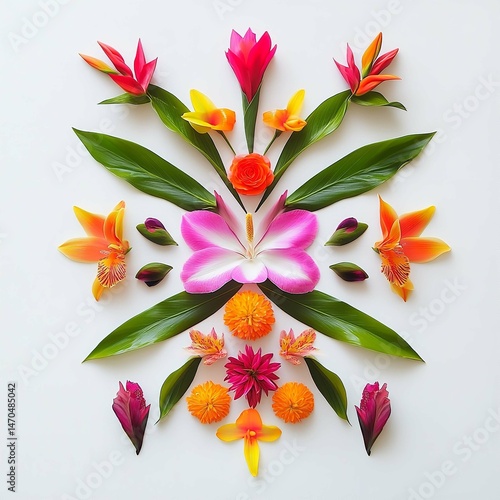  Symmetrical Tropical Flower Arrangement Illustration.