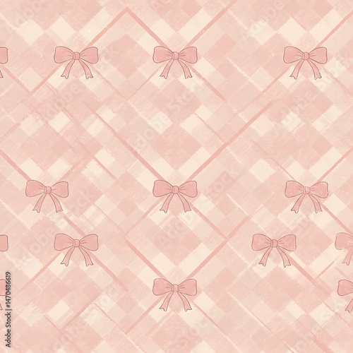 Blush Pink Bow Pattern: Delicate Watercolor Texture AI Generated
