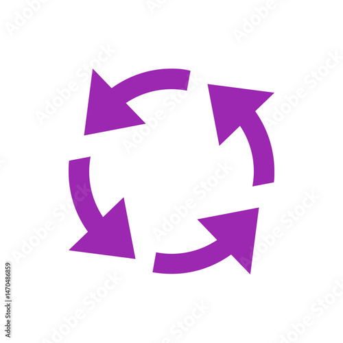 Four purple arrows arranged in a circular motion suggesting a cycle or rotation on a white background scene