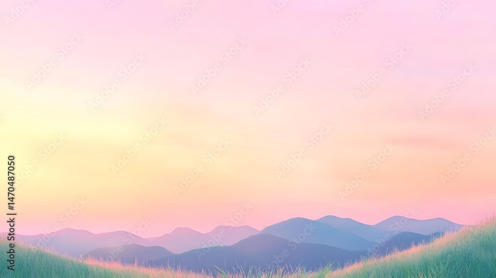 Pastel Sunset Over Grassy Hills Pastel Sunset Over Grassy Hills