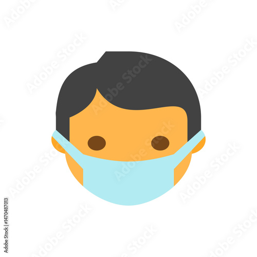 Illustration of a person wearing a light blue face mask with dark hair and an orange face depicted fully