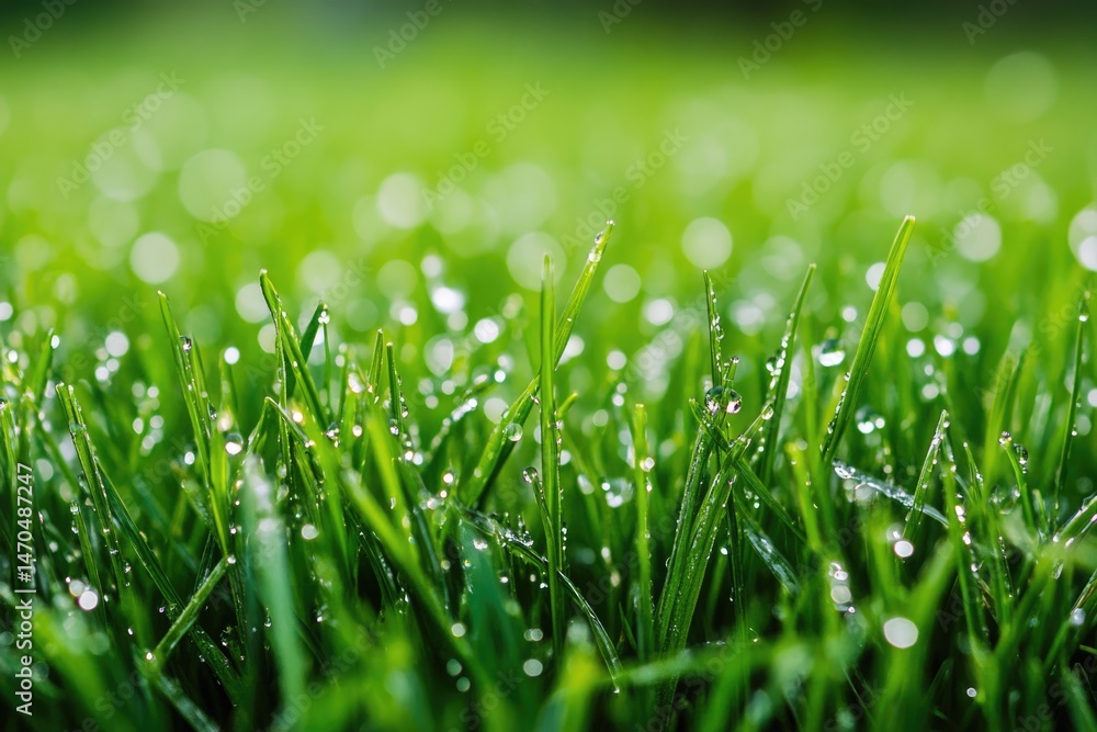 Close-up of vibrant green grass blades adorned with glistening water droplets, creating a fresh and natural springtime scene. Close-up of vibrant green grass blades adorned with glistening water droplets, creating a fresh and natural springtime scene.
