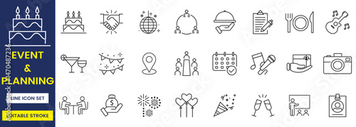 Event planning icon set, customizable stroke, vector, illustration, line icon set 