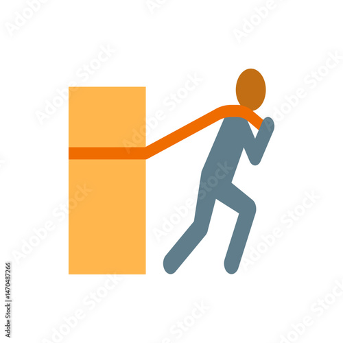 Illustration of a stick figure pulling a large orange box with an orange rope on a white background