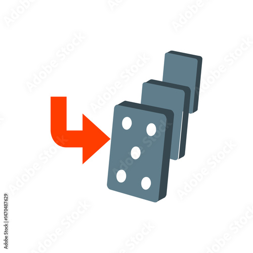 Three dominoes aligned with an orange arrow pointing towards them indicating a chain reaction effect seen