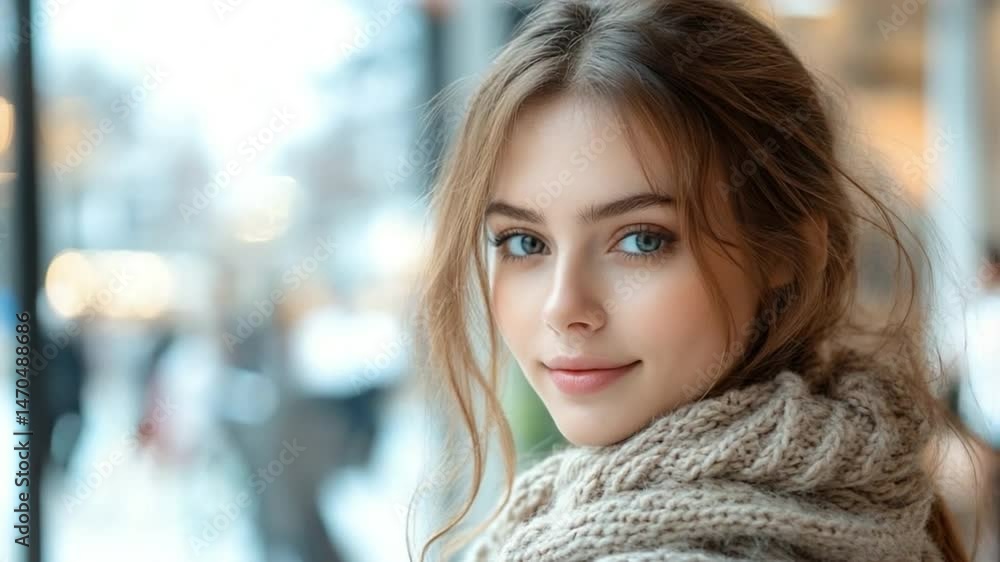Captivating Glance: A young woman with a captivating smile and piercing green eyes, her delicate features framed by tousled brown hair, gazes directly at the camera, radiating warmth and confidence. Captivating Glance: A young woman with a captivating smile and piercing green eyes, her delicate features framed by tousled brown hair, gazes directly at the camera, radiating warmth and confidence.