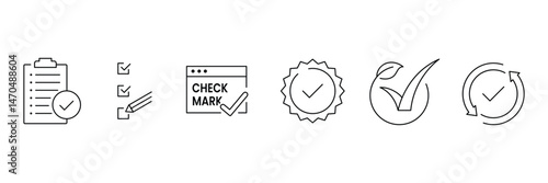 Set of Checkmark icon collection. validation, quality, agreement, badge medal, license symbol. Vector Illustration.