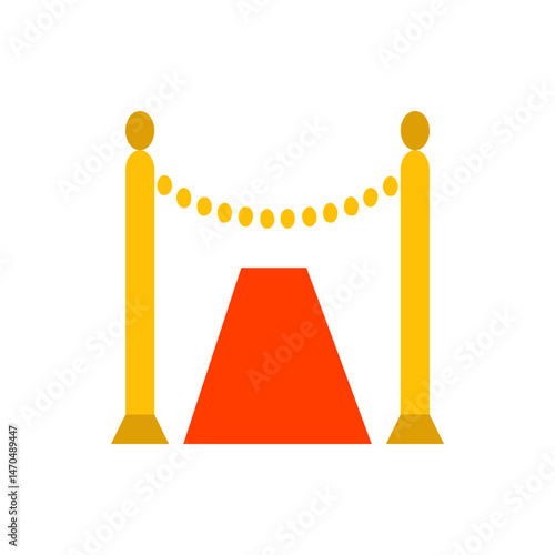 Illustration of a red carpet event with gold stanchions and rope barrier on a white background scene