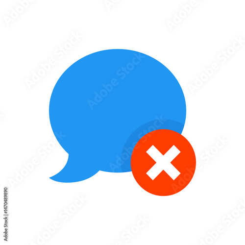 Blue speech bubble with an orange circle and a white cross indicating deletion or cancellation icon