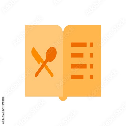Illustration of a menu with a crossed knife and spoon icon on an orange background with rounded corners