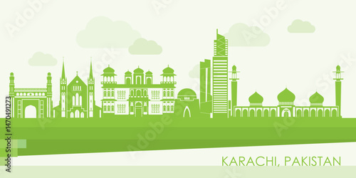 Obraz na płótnie Green Skyline panorama of city of Karachi, Pakistan - vector illustration w salonie