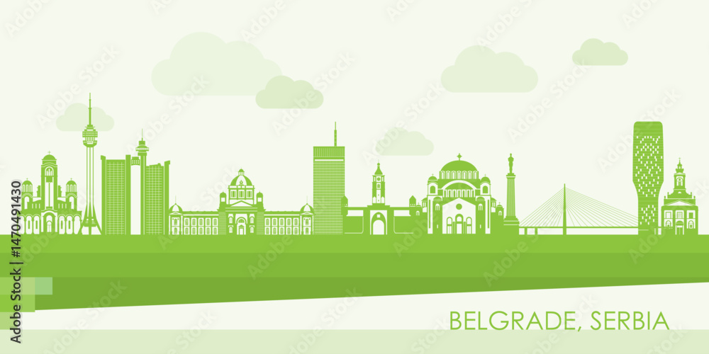 Green Skyline panorama of City of Belgrade, Serbia - vector illustration