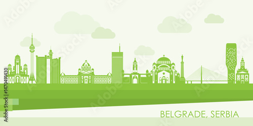 Obraz na płótnie Green Skyline panorama of City of Belgrade, Serbia - vector illustration w salonie