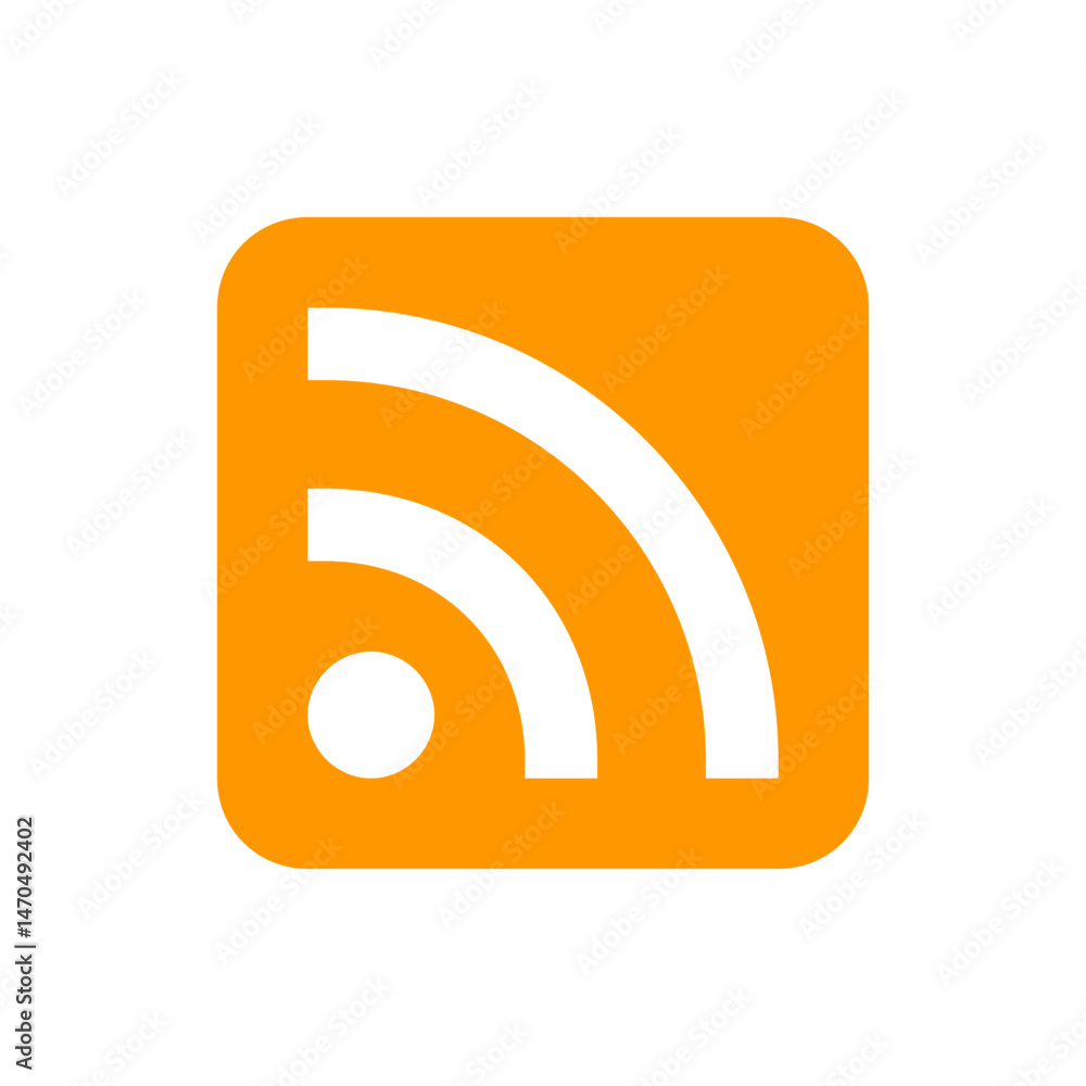 Illustration of a rounded square with an orange background and a white rss feed symbol in the center Illustration of a rounded square with an orange background and a white rss feed symbol in the center