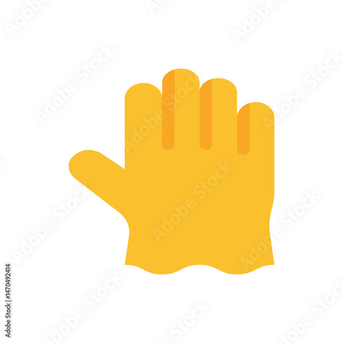 A cartoon illustration of a yellow rubber glove with fingers extended on a white background space provided
