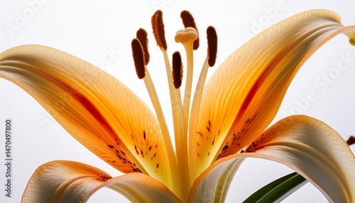 macro photo of lily flower anther pistil isolated on white background