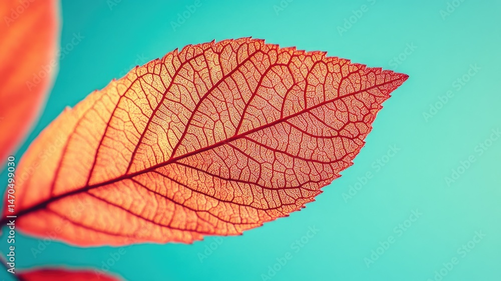 Obraz premium Orange Leaf Veins on Blue Background