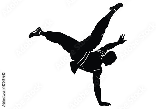 Capoeira Fighter in a Low Acrobatic Stance Silhouette