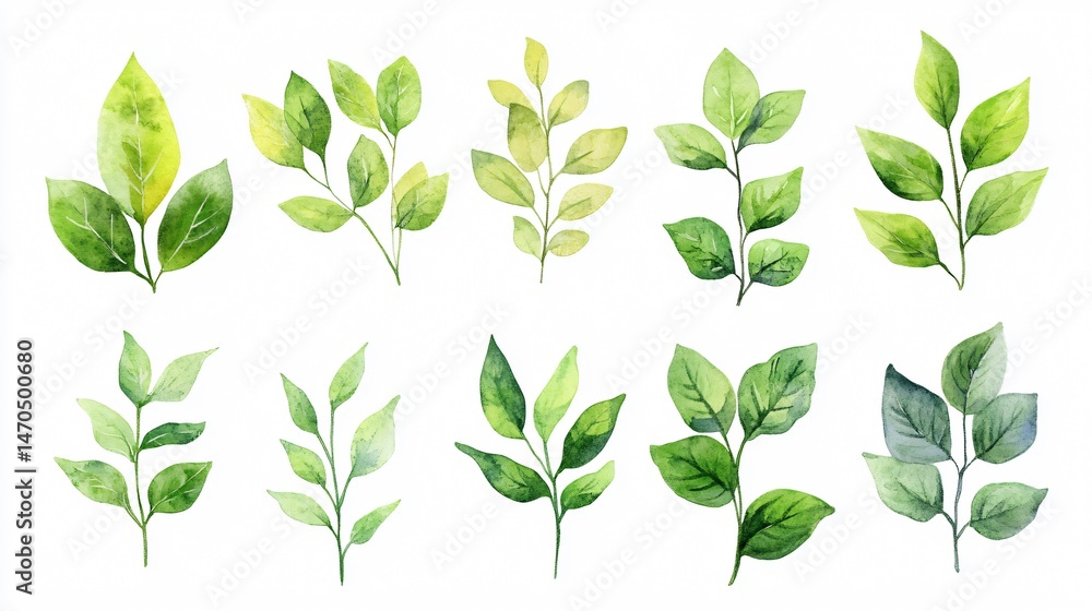Vibrant Green Spring Leaves Set for Creative Design Projects Vibrant Green Spring Leaves Set for Creative Design Projects