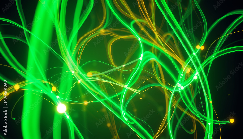 Fototapeta premium Dynamic Green and Gold Light Trails Intertwined