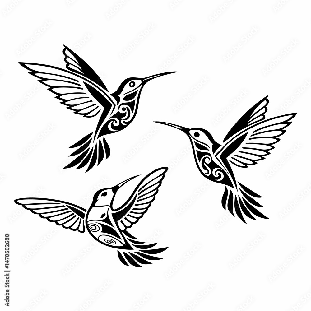 Fototapeta premium Hand drawn hummingbird outline illustration