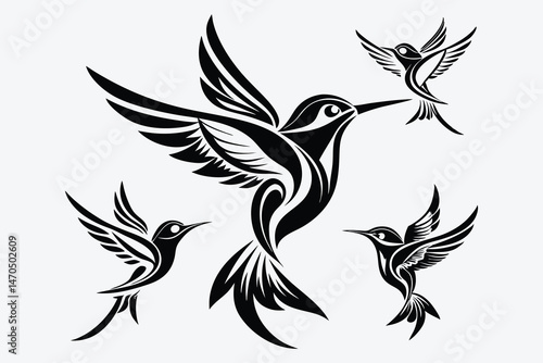 Hand drawn hummingbird outline illustration