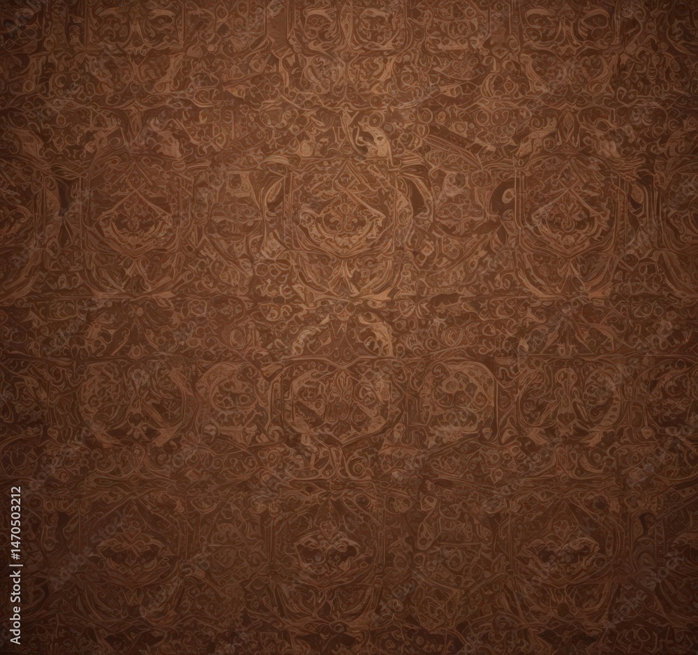 Brown wallpaper with ornate geometric pattern, peeling and aged , pattern, retro Brown wallpaper with ornate geometric pattern, peeling and aged , pattern, retro