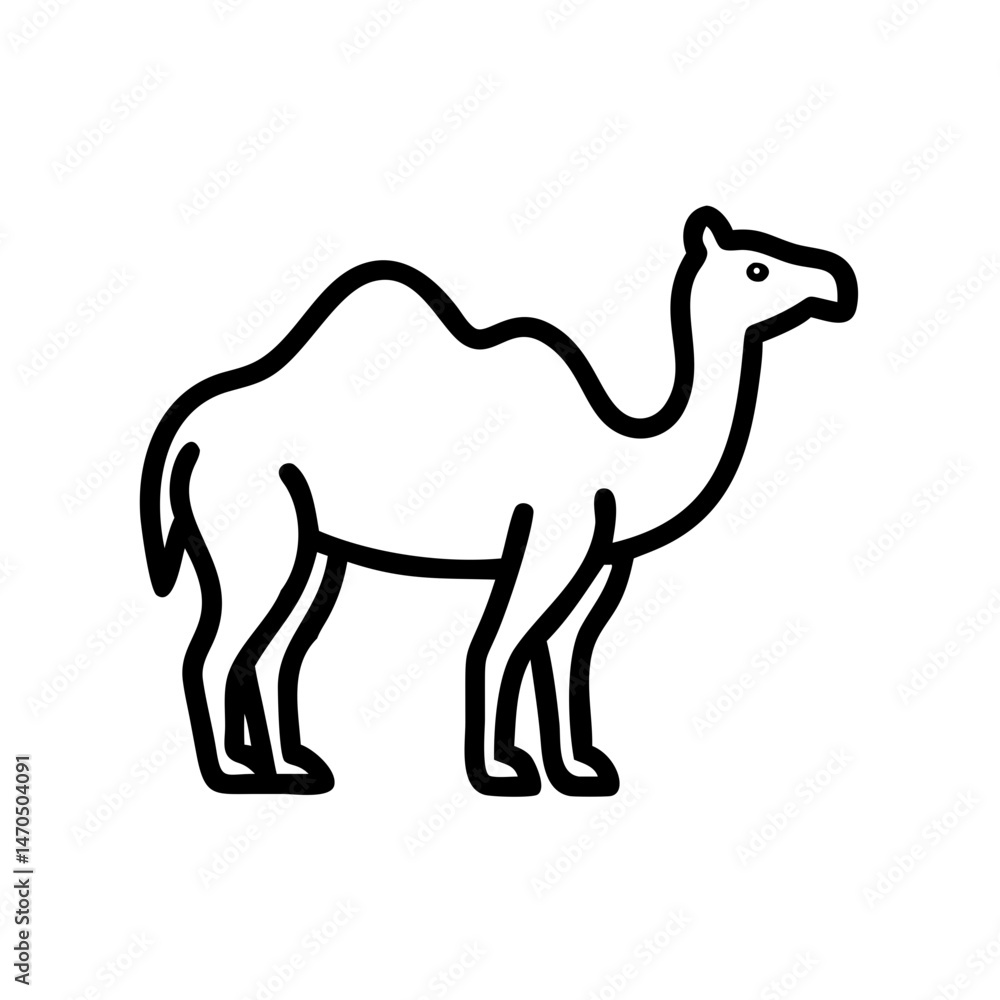 Fototapeta premium Simple outline icon of a camel in profile view, representing travel or animal concepts for various digital interface designs and graphic elements for applications
