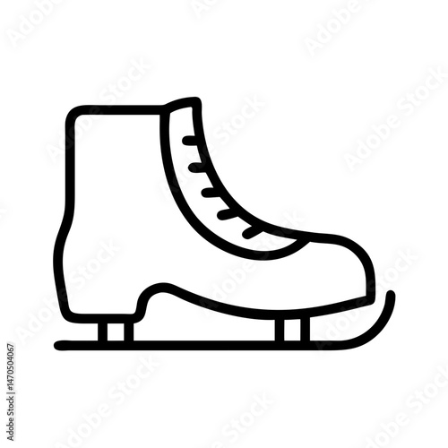skates simple black outline icon illustrates a generic skate shoe, representing winter sport activity, leisure, and exercise ideal for graphic design projects or website elements